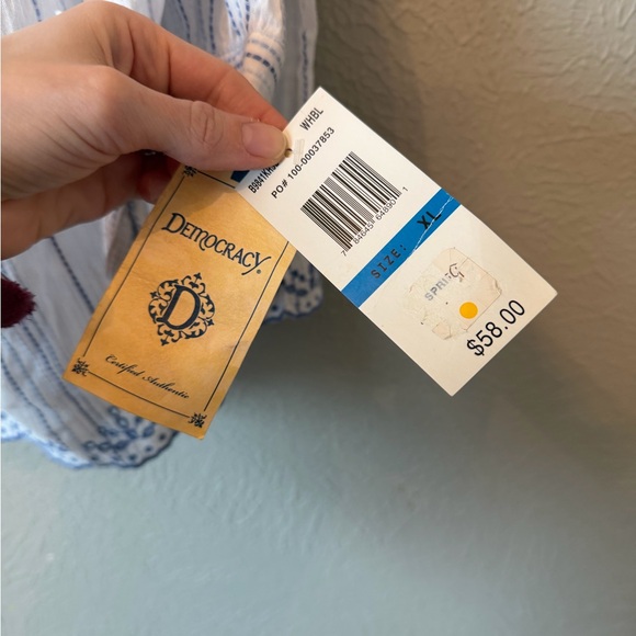 Off the shoulder Democracy Blue and White Striped Blouse - Picture 4 of 6